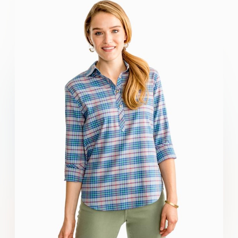NEW- Southern Tide Seagull Grey Hadley Popover Ski Patrol Plaid. Size S